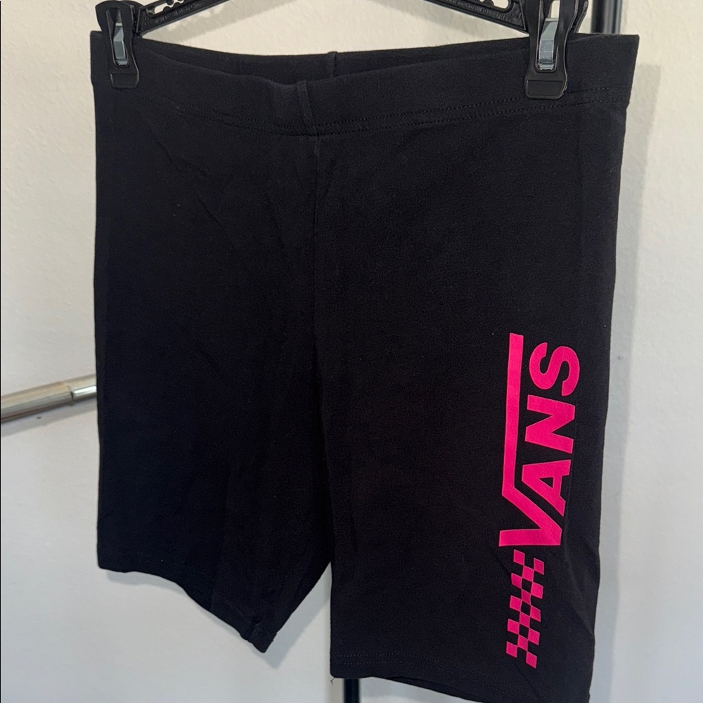 Vans Women's Athletic Shorts in Black with Pink Logo